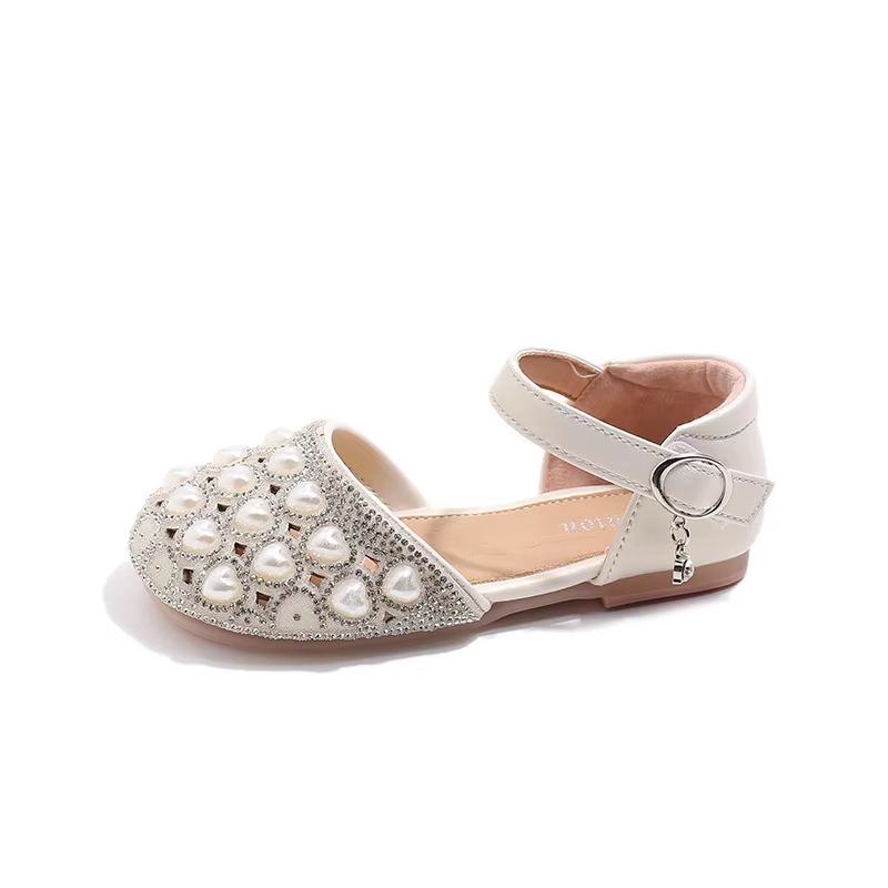Girls pearl detail flat sandals product gallery